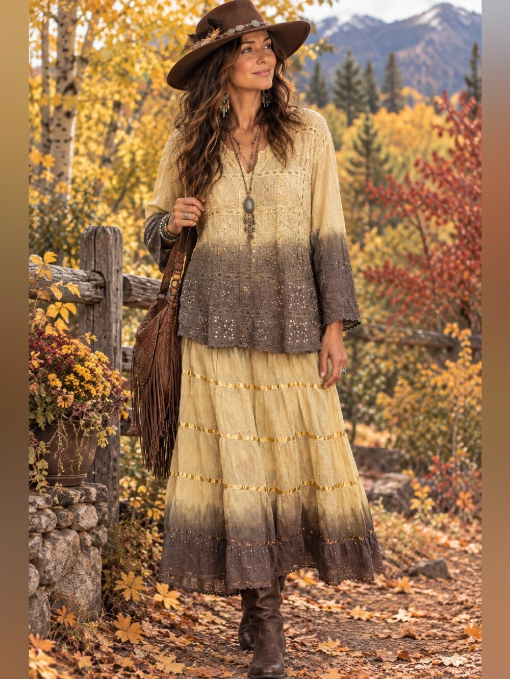 Krishma Boho Western 100% Cotton Maxi Skirt And Blouse Set SZ: 14/16